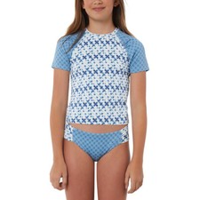 Hang Ten Girls Rash Guard 2 Piece Set Blue/White Size 7