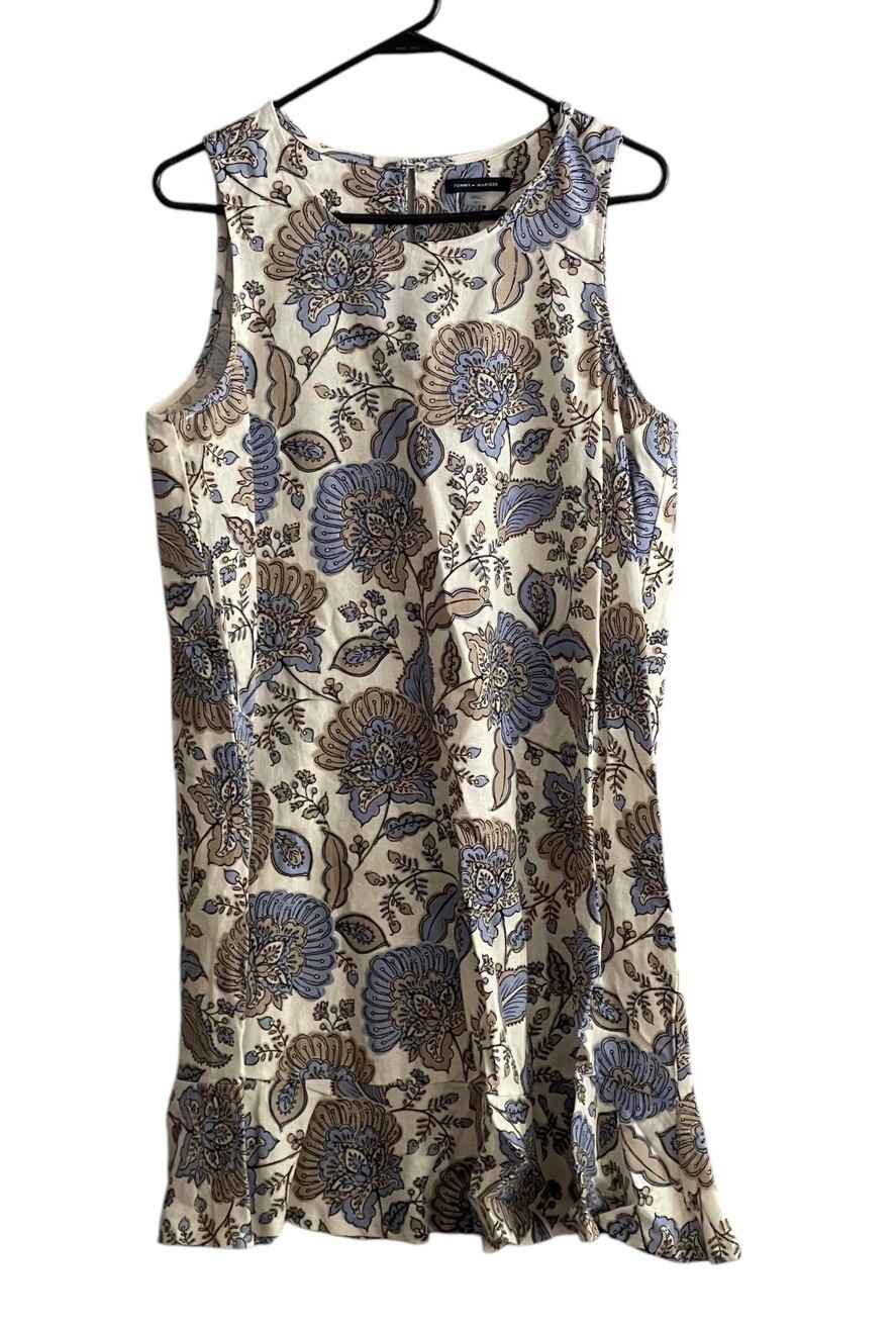 Tommy Hilfiger Floral Paisley Linen Shift Dress Size 10 with Flounce Hem