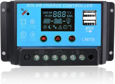Sunix 20A 12V/24V Solar Charge Controller Charge Regulator Intelligent, USB Port