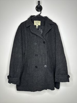 Eddie Bauer Vintage Wool Peacoat Size Large Gray Unisex 3 Button Lined