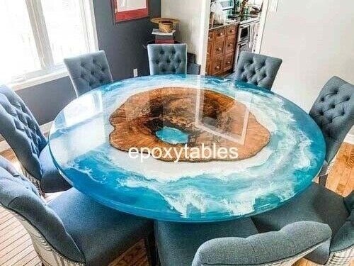 Custom Ocean Resin Epoxy Dining Table Handmade for Home or Hotel Decor