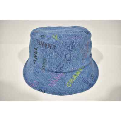 Chanel 22P Blue Black Pink Denim Graffiti CC Logo Sun Cloche  display picture 1