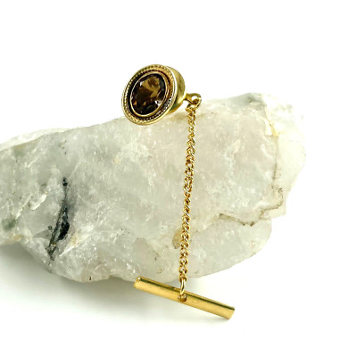 Vintage Dolan Bullock Tie Tack Pin 14K Gold Filled Grey Gem Stone