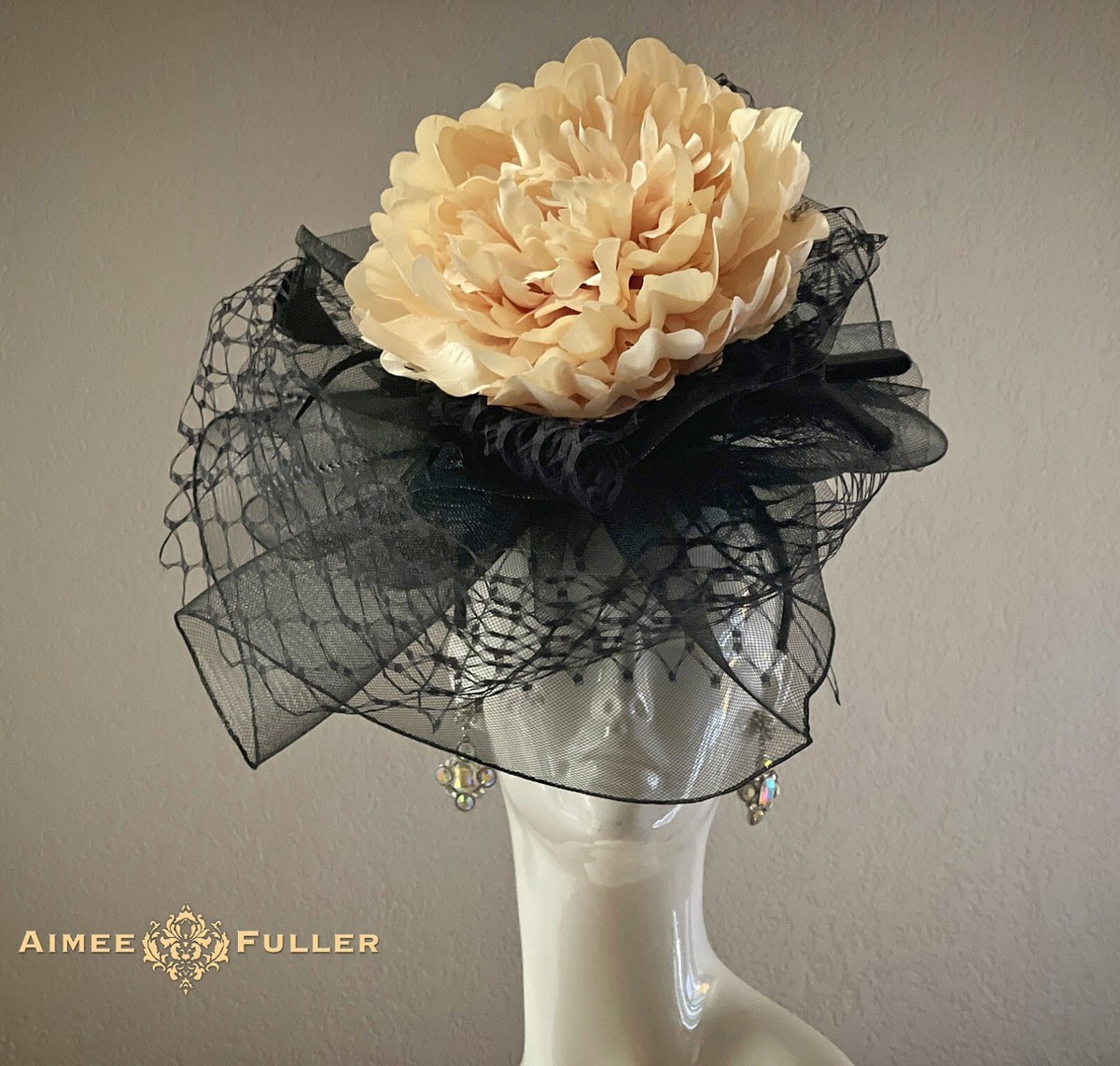 Black and Cream Flower Derby Hat M721-SF( White Black +more option for silk flower ) Kentucky  main image 3