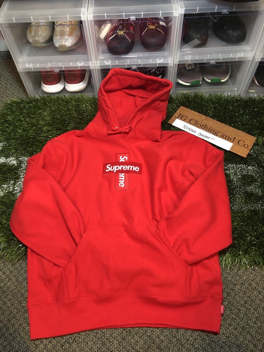 Supreme Cross Embroidered Box Logo Hooded Sweatshirt Red | eBay