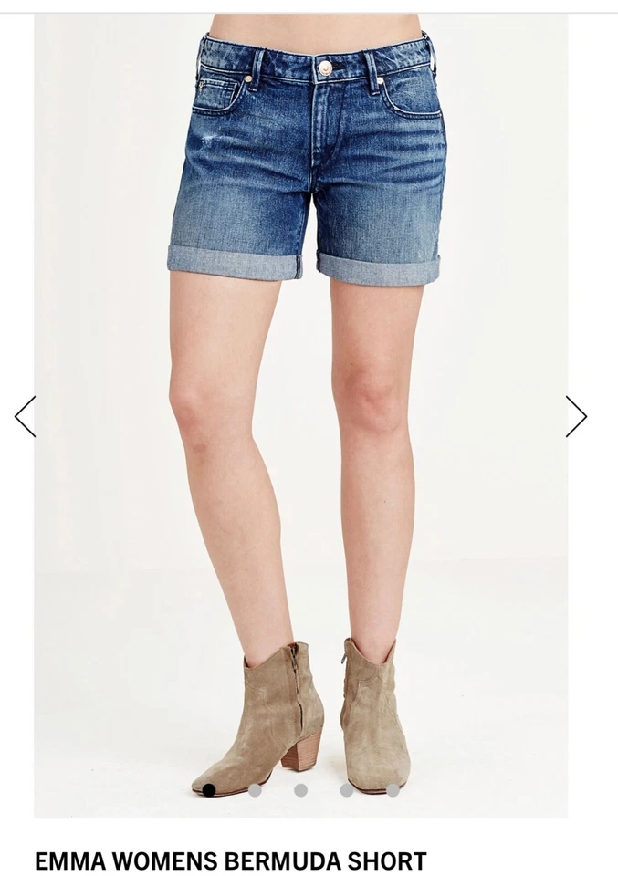 True Religion Emma Cut Off Denim Bermuda Shorts -Cobalt RSH- Size 29- NWT $169