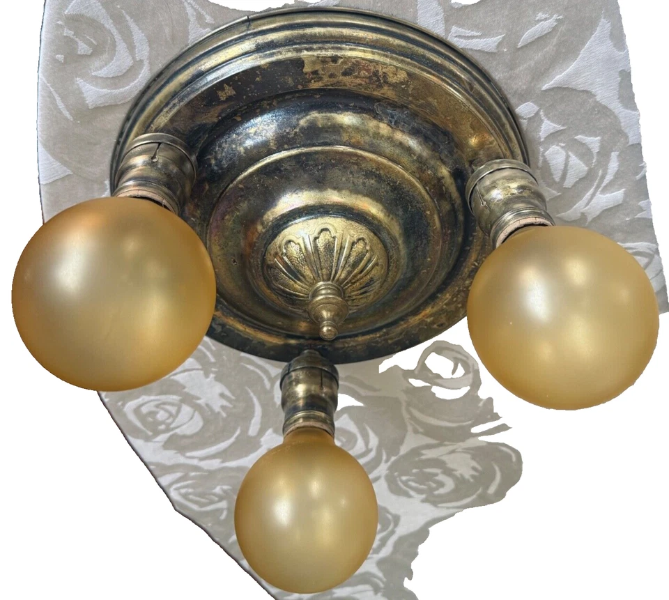 Candelabro vintage antigo prensado/teto 3 luminárias art déco anos 20 - Imagem 3 de 4