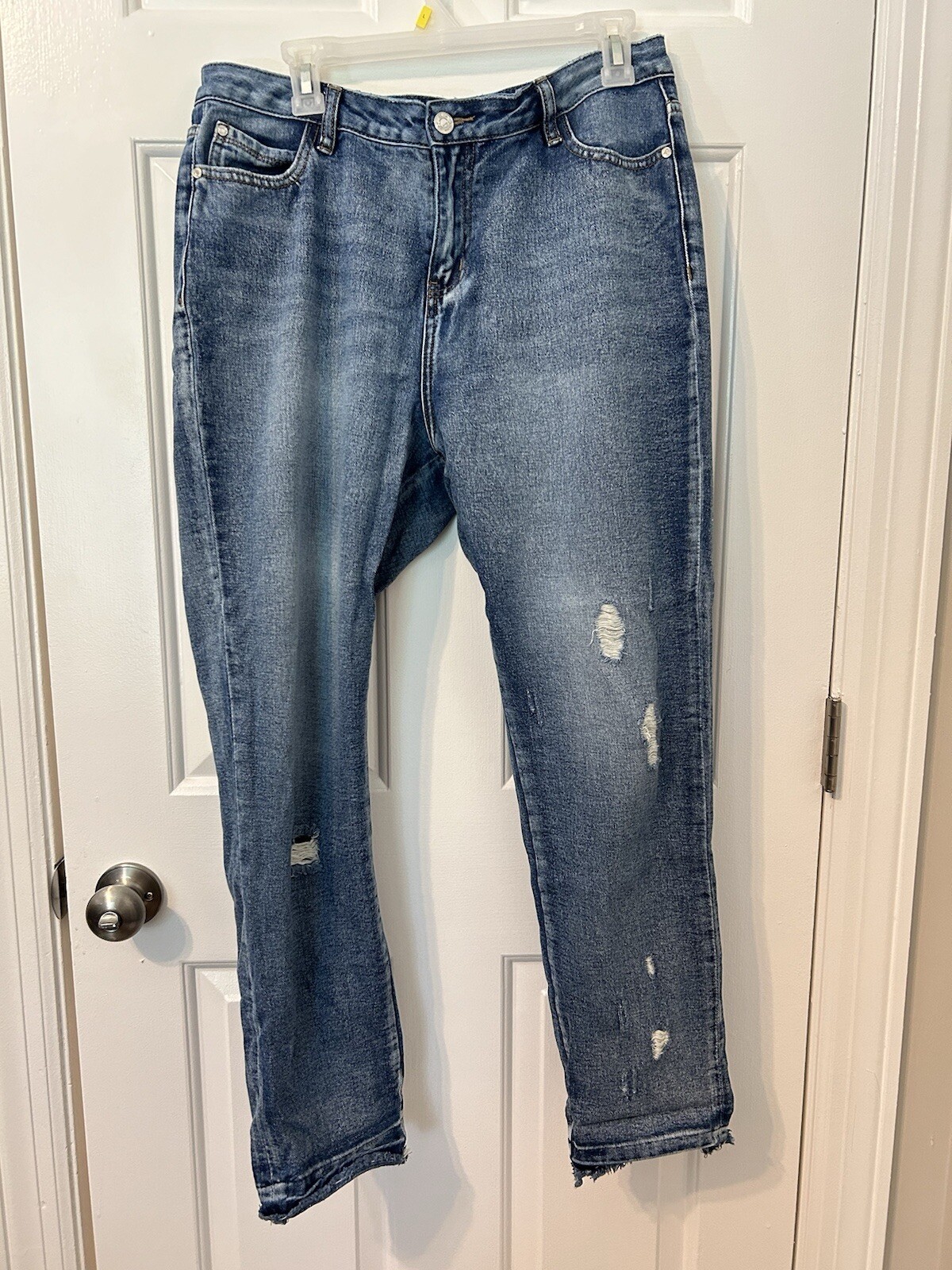 Missguided Jeans Womens Distressed High Rise Mom Blue Raw Hem Size
