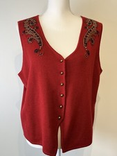 Koret Women  s Sweater Vest Beaded Sequined Large Button Up Appliqu  Beads
