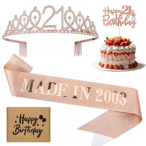 21st Birthday Gifts for Her Including 21st Birthday Sash Birthday Cake Topper...