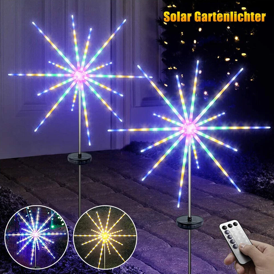 LED Solar Firework Lights Outdoor Waterproof Path Lawn Garden Decor Lamp 56/112 - Image 4 of 4