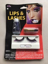 WILD WICKED LIPS 'N' LASHES EYELASHES,GLITTER GEL LIPSTICK MAKEUP KIT PURPLE