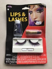 WILD & WICKED LIPS 'N' LASHES EYELASHES,GLITTER GEL & LIPSTICK MAKEUP KIT PURPLE