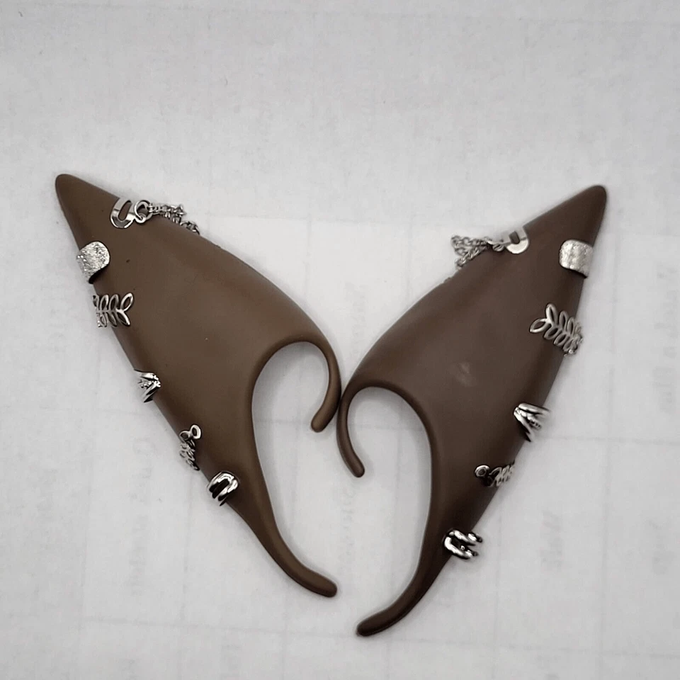 Melanin Fairy Elf Ears With Silver Piercings Cosplay Costume Pointy LARP Anime - Image 2 of 4