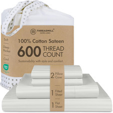 Luxury Light Grey 600 Thread Count Full Bed Sheets Set with Deep Pockets