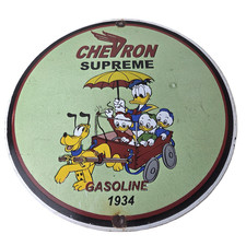 Vintage Chevron Gasoline Sign - Disney Supreme Gas Pump Service Porcelain Sign