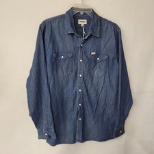Wrangler Mens Long Sleeve Denim Western Shirt Snap Front Pockets Blue XL New