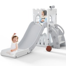 6 in 1 Toddler Slide,Baby Playset for Indoor Outdoor Playground with Basketba...