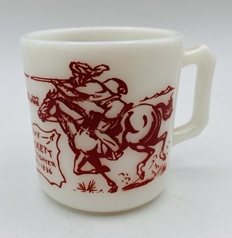 Vtg  1950 Hazel Atlas Davy Crockett Indian Fighter Milk Glass Cup Children’s
