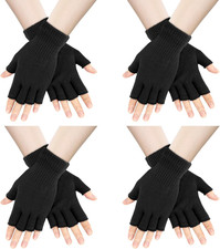 Winter Fingerless Gloves for Women Half Finger Typing Gloves with Long 4 Black