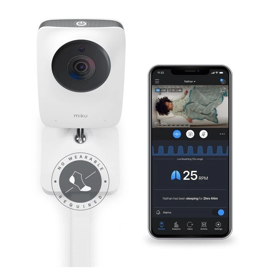 Miku Pro Smart Baby Monitor Real-Time Breathing Sleep Tracking No Wearables