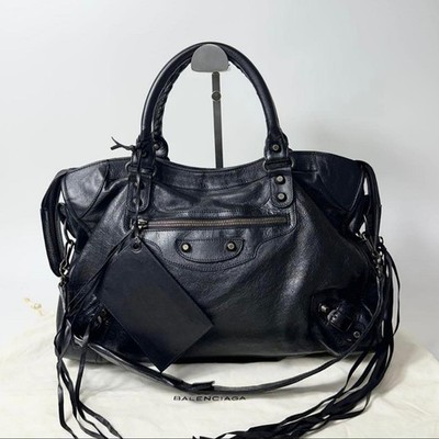 BALENCIAGA The City 115748 2Way Handbag Black Leather Y2K Editors Bag Authentic