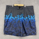 Nautica Swim Trunks Mens 40W Black Blue Floral Board Shorts Surf Swimwear Beach