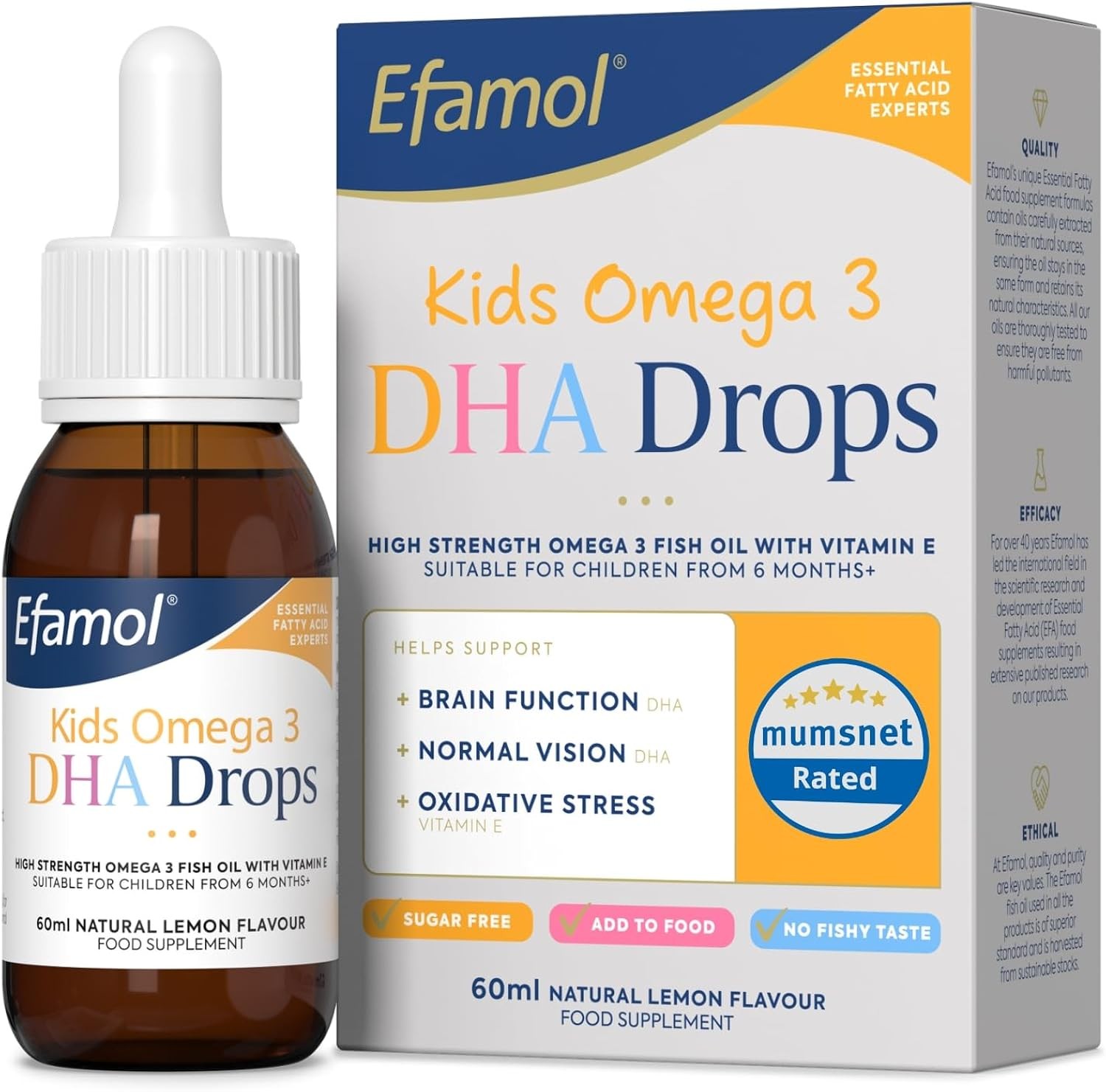 Efamol Kids Omega 3 DHA Drops 60ml Brain Support Supplement Sugar Free Lemon