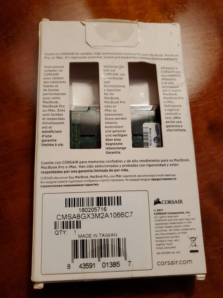 Corsair MacMemory Notebook Memory DDR3 1066 MHz 2x4GB - 8GB Package New in Pack - Image 2 of 4