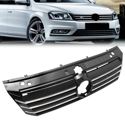 For 2012-2015 Volkswagen VW Passat Black Front Bumper Upper Grille W/Chrome Trim