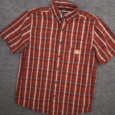 Carhartt Shirt Mens M Plaid Loose Fit Midweight Chambray Short Sleeve Work Chore