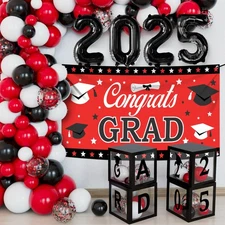 , Graduation Decorations Class of 2025 Red and Black - Huge, Pack of 76 | Con...
