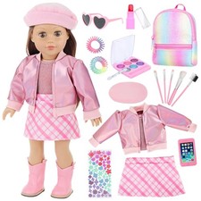17 Pcs American 18 Inch Doll Accessories Cosmetic Set with Backpack Outfits...
