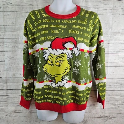Dr Seuss Mens The Grinch Christmas Sweater Sz Small Green Red - Image 1 of 4