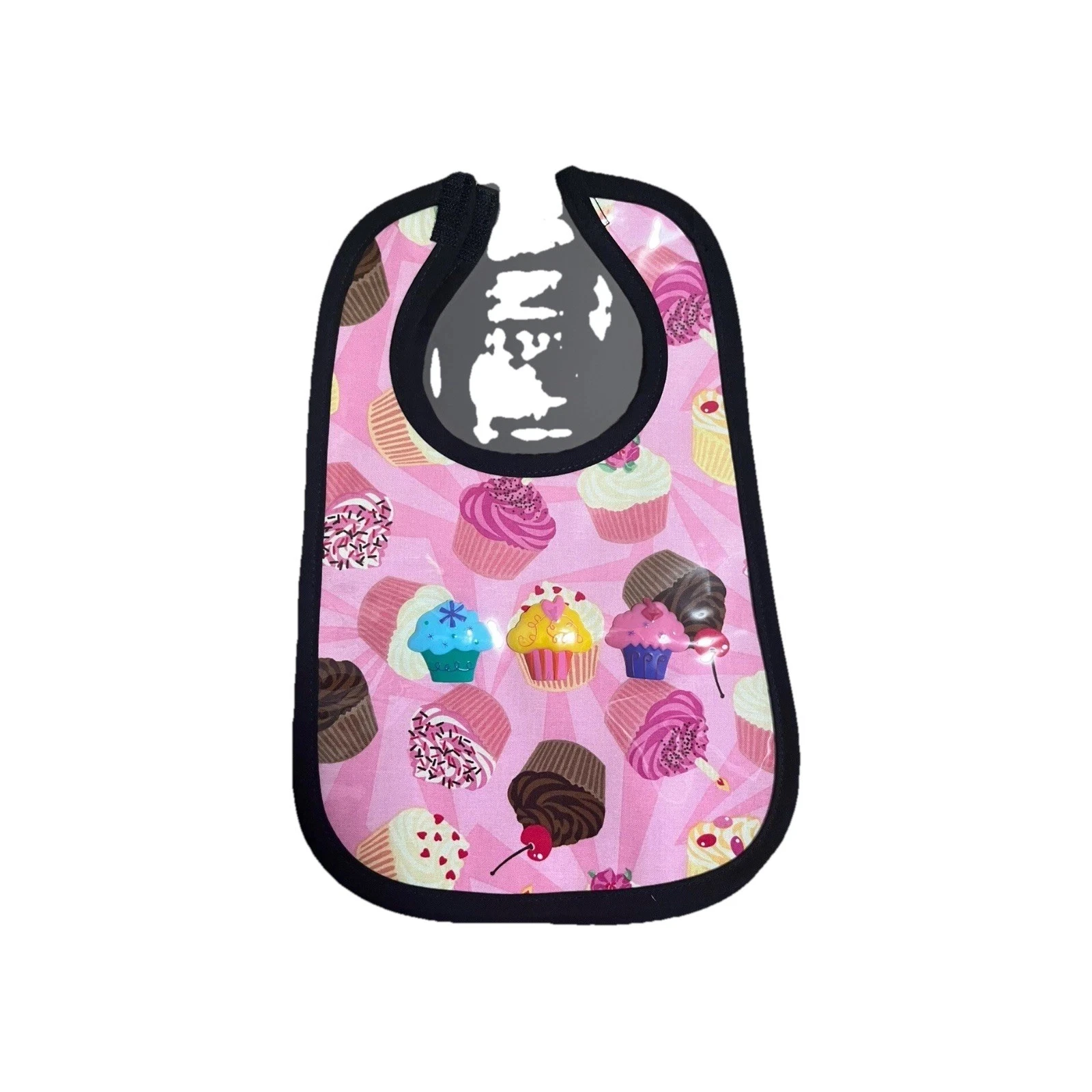 Baby Bib Girl Boy Cupcakes Cupcake Plastic Colorful Easy Clean Child Pink