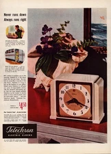 Telechron 1940s Vintage Ad Electric Clock Decor Art Deco Bedroom Timer