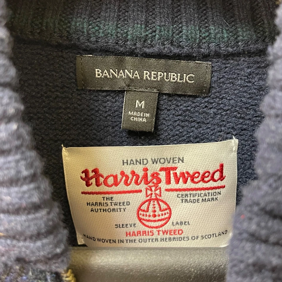 Banana Republic Hombre Talla Mediana Harris Tweed Negro Reloj Lana Chaqueta Bomber Foto 3 de 4