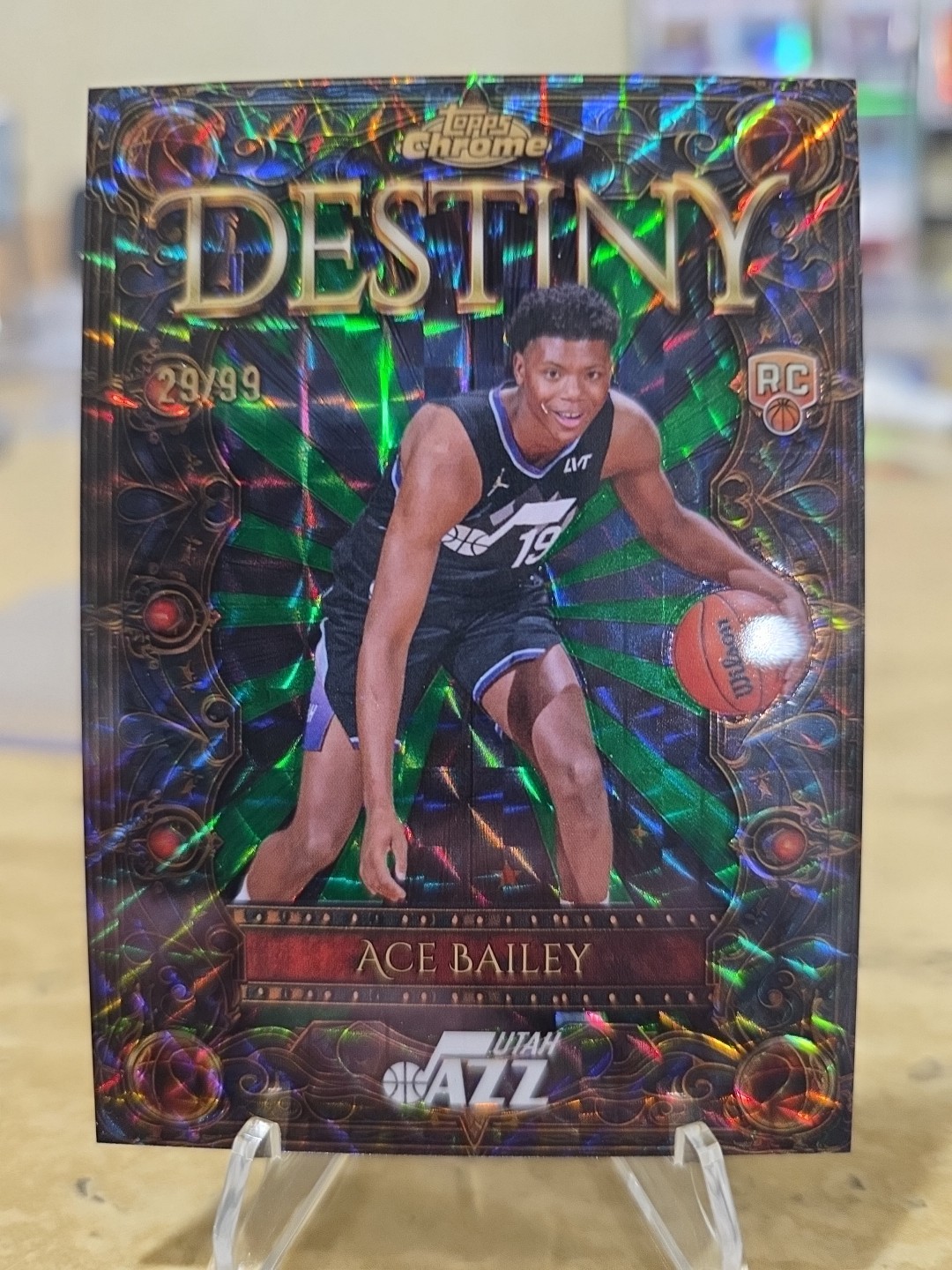 Ace Bailey 2025 Topps Chrome DESTINY D-5 UTAH JAZZ ROOKIE Green Geometric /99