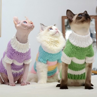 Sphynx Hairless Cat Sweater Warm Knit Turtleneck Pet Cat Clothes