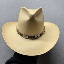 Stetson 6X Open Road Straw Cowboy Hat Natural Size 7 Cattleman Turquoise Hatband
