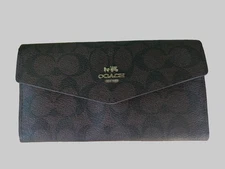 Coach Travel Envelope Wallet In Signature Canvas Dark Brown MSRP $298