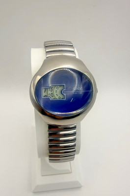 Vintage Sonik Disk-Time Jump Hour Blue Bubble Crystal Watch Running Japan Movt