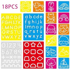 18 PCS Letter Tracing Stencils for Kids Numbers Alphabet Colorful Stencil 18PCS