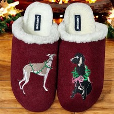 Lands' End Sherpa Lined Clog Slippers Burgundy Multi Dogs House Shoes Size 8