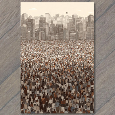 STICKER Massive Crowd City Skyline Urban Density Monochrome People Gathering