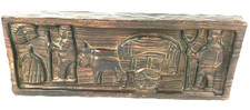 Pannello legno intagliato a mano vintage uomo carrello agricoltura animali etnico da appendere arte