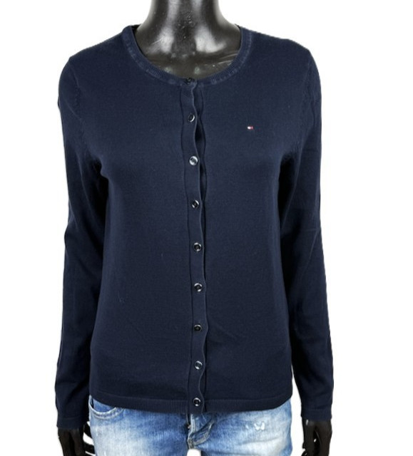 Tommy Hilfiger Cardigan Donna Taglia S Blu Navy Cotone Maglia Bottoni Logo