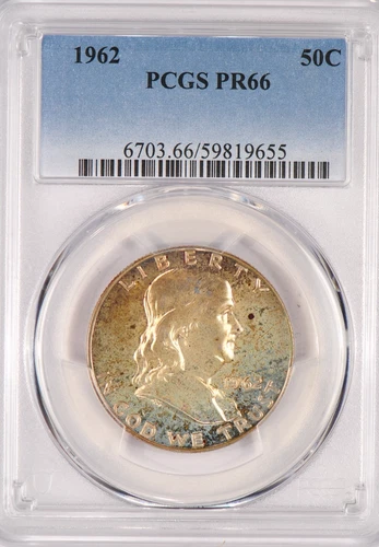 1962 TONED Franklin Half Dollar Proof PCGS PR66 PF 66 Toning Coin 50C