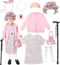 Boutrele 11 Pcs Old Lady Costume for Kids,100 Days of School Costume Girls,Grann