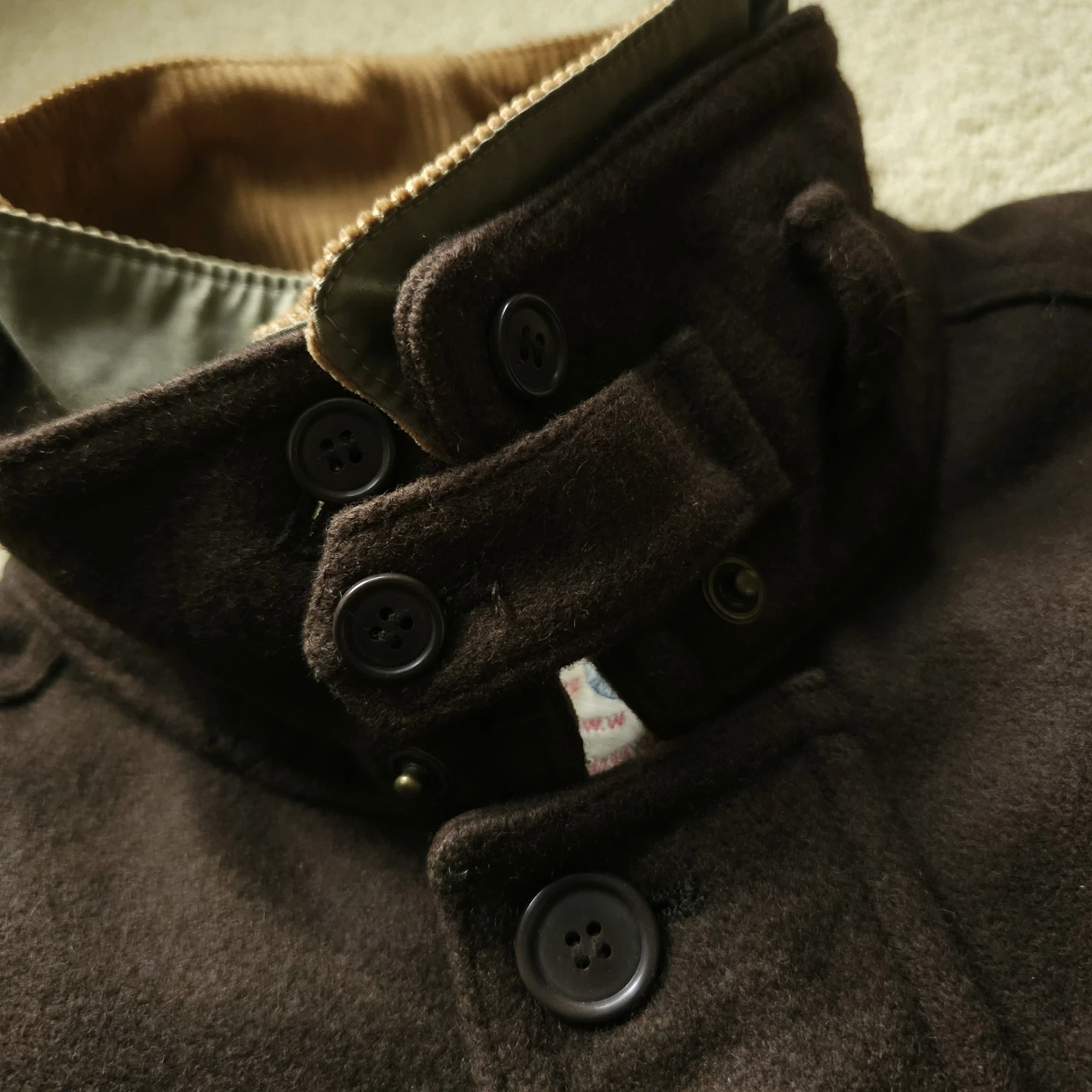 VTG DWW Made in Japan Thick Sturdy Melton Wool Hooded Utility Jacket Brown 38 S image 4